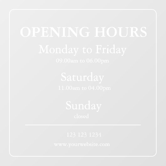 Uur van opening bord | Raamsticker (Vel)