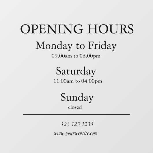 Uur van opening bordje | Raamsticker (Vel)