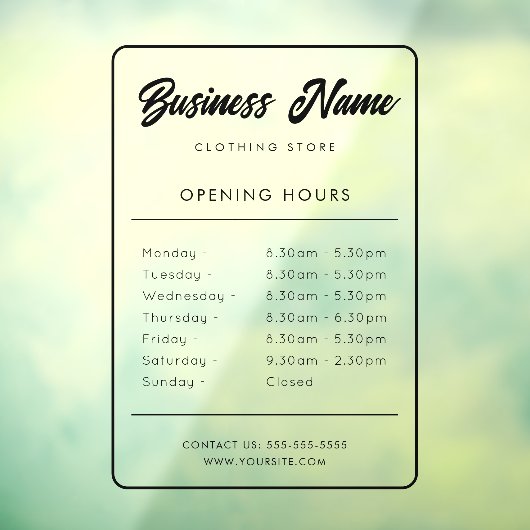 Uur van opening bordje Raamsticker (Vel 3)