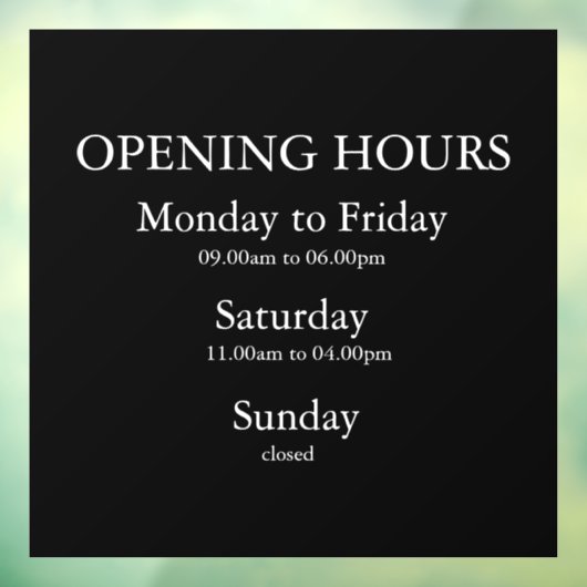 Uur van opening bordje | Raamsticker (Vel 3)