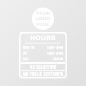 Uur van Opening Geen Reclame Toilet Logo Raamsticker (Vel)