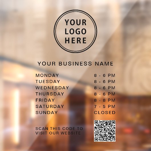 Uur van opening Logo QR Code Raamsticker (Vel 2)