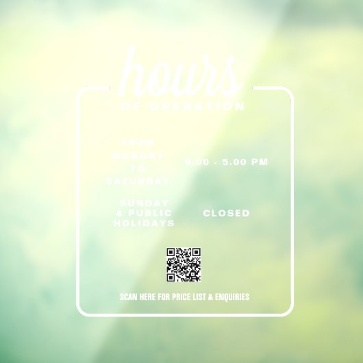 Uur van opening winkel Bedrijfsuren Windowfolie Raamsticker (Vel 3)