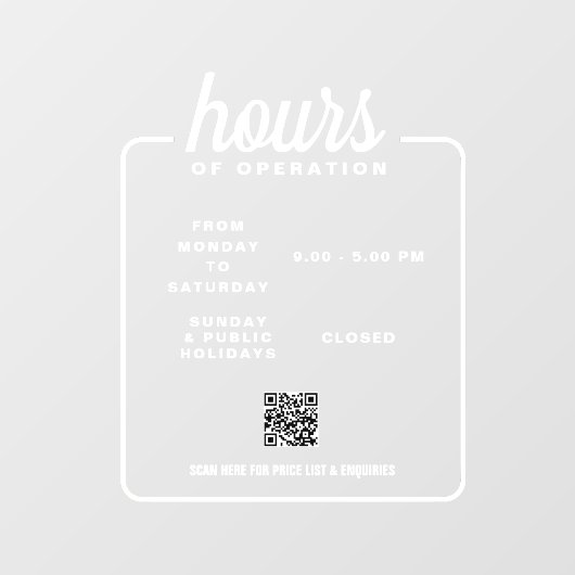 Uur van opening winkel Bedrijfsuren Windowfolie Raamsticker (Vel)