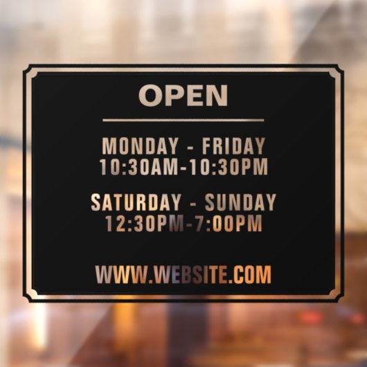 Uur van opening winkel website zwart transparant raamsticker (Vel 2)