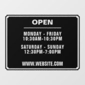 Uur van opening winkel website zwart transparant raamsticker (Vel)