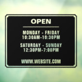 Uur van opening winkel website zwart transparant raamsticker (Vel 3)