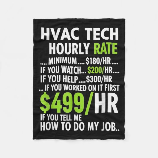 Uurloon Hvac-technicus Grappig Werk Voor Mannen Vr Fleece Deken (Voorkant)