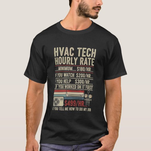 Uurloon van HVAC-technicus Grappig werk voor manne T-shirt (Voorkant)