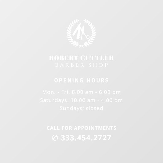 Uurregeling kapperzaak aangepast logo raamsticker (Vel)