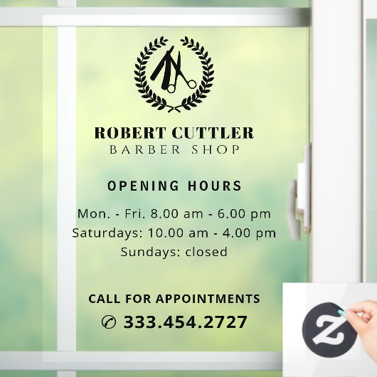 Uurregeling kapperzaak met eigen logo raamsticker (Huis)