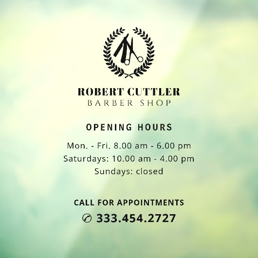 Uurregeling kapperzaak met eigen logo raamsticker (Vel 3)