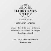 Uurregeling voor het openen van een herenkapper raamsticker (Vel)