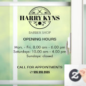 Uurregeling voor het openen van een herenkapper raamsticker (Huis)