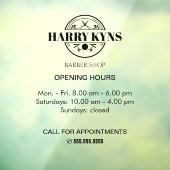 Uurregeling voor het openen van een herenkapper raamsticker (Vel 3)