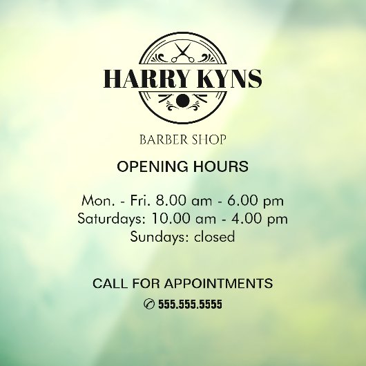 Uurregeling voor het openen van een herenkapper raamsticker (Vel 3)