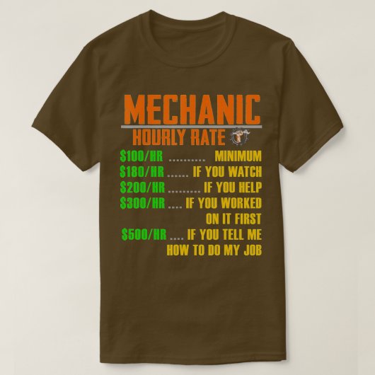 Uurritme Funny Mechanic s Gift UURLY RATE T-shirt (Design voorkant)