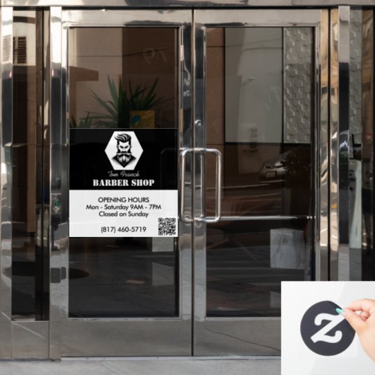 Uurrooster professionele herenkapper zwart&wit raamsticker (Kantoordeur)