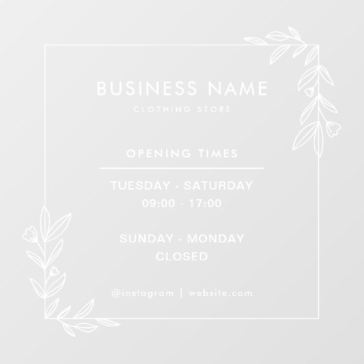 Uurstaat Openingstijden Winkelsticker Square Raamsticker (Vel)