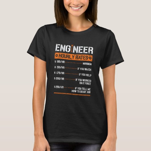 Uurtarief ingenieur engineering mechanisch t-shirt (Voorkant)