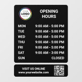 Uurtekenschild voor winkelopening met QR-code - Zw Raamsticker (Vel)