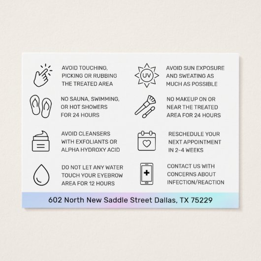 UV Gloss Holographic Eyebrow Tint Aftercare Kaart (Achterkant)