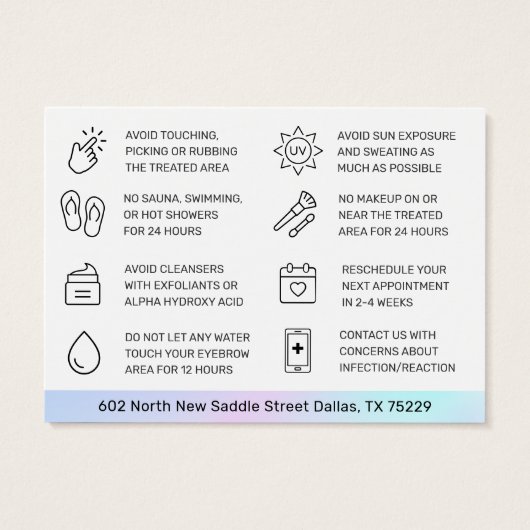 UV Gloss Holographic Henna Brows Aftercare Kaart (Achterkant)