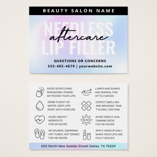 UV Gloss Holographic Needles Lips Filler Care Kaar Visitekaartje (Voorkant /achterkant)