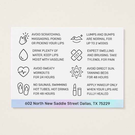 UV Gloss Holographic Needles Lips Filler Care Kaar Visitekaartje (Achterkant)