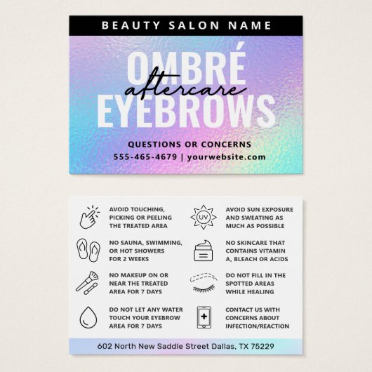 UV Gloss Holographic Ombre Powder Brows Aftercare Visitekaartje (Voorkant /achterkant)