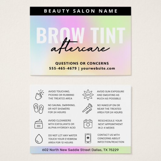 UV Gloss Rainbow Eyebrow Tint Aftercare Visitekaartje (Voorkant /achterkant)