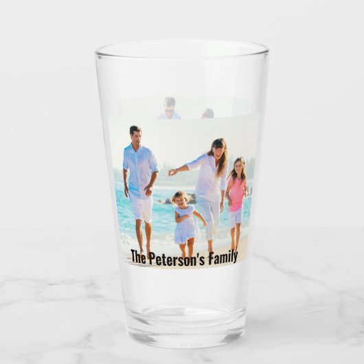 Uw 2 familiefoto's | Aangepaste naam | Tekst afdru Glas (Achterkant)