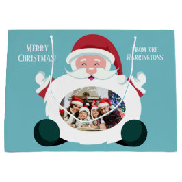UW 2 foto's & tekst aangepaste Santa cadeau tas Groot Cadeauzakje