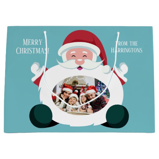 UW 2 foto's & tekst aangepaste Santa cadeau tas Groot Cadeauzakje (Voorkant)