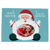 UW 2 foto's & tekst aangepaste Santa cadeau tas Groot Cadeauzakje (Achterkant)