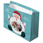 UW 2 foto's & tekst aangepaste Santa cadeau tas Groot Cadeauzakje (Voorkant Gekanteld)