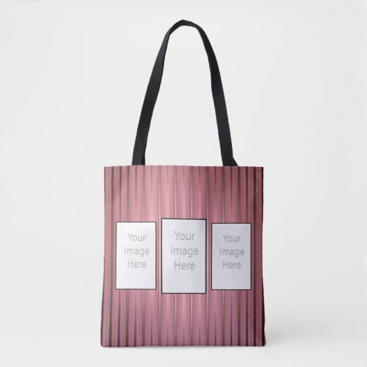 Uw 3 aangepaste foto's met moderne roze strepen tote bag (Voorkant)