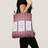Uw 3 aangepaste foto's met moderne roze strepen tote bag (Dichtbij)