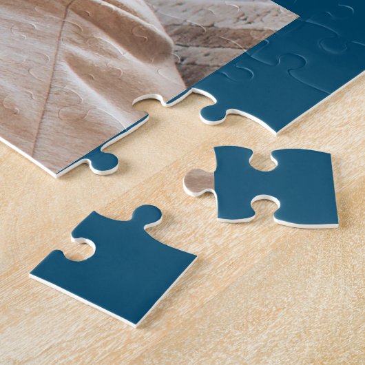 Uw 3 familiefoto's en scriptnaam op Ocean Blue Legpuzzel (Zijkant)