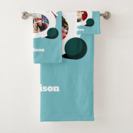 UW 3 foto's en noem aangepaste kersthanddoekset Bad Handdoek