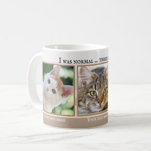 Uw 3 grappige katfoto's Beige Ivory Striped Mok (Voorkant links)