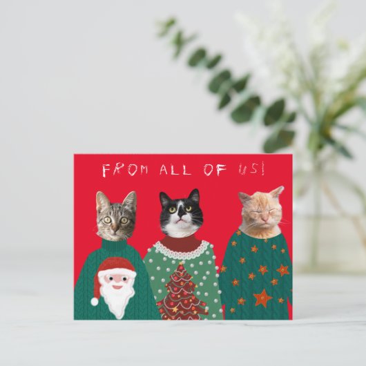 Uw 3 katten in het Ugly KerstSweaters Briefkaart (Staand voorkant)