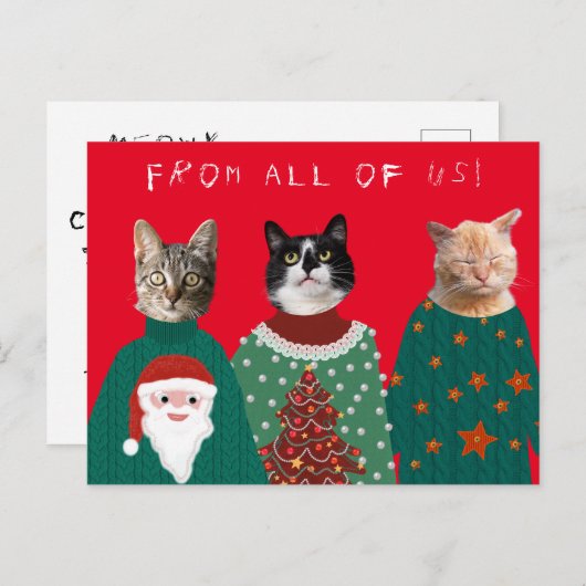 Uw 3 katten in het Ugly KerstSweaters Briefkaart (Voorkant / Achterkant)
