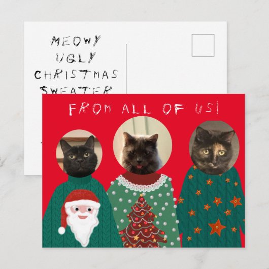 Uw 3 katten in het Ugly KerstSweaters Briefkaart (Voorkant / Achterkant)