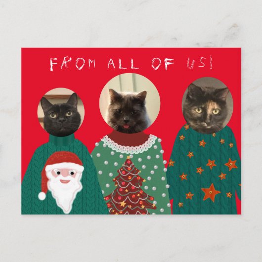 Uw 3 katten in het Ugly KerstSweaters Briefkaart (Voorkant)