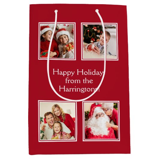 UW 4 FOTO'S & AANGEPASTE TEKST medium geschenktas Medium Cadeauzakje (Voorkant)