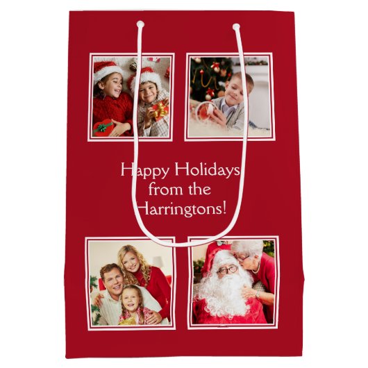 UW 4 FOTO'S & AANGEPASTE TEKST medium geschenktas Medium Cadeauzakje (Achterkant)