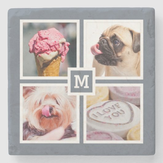 UW 4 FOTO'S EN MONOGRAM-onderzetters Stenen Onderzetter (Voorkant)