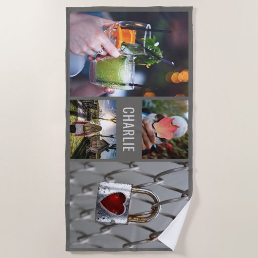 UW 4 FOTO'S & NAAM aangepaste badhanddoek (Voorkant)