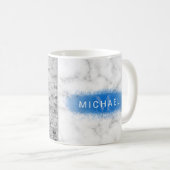 Uw aangepaste foto- en faux-marmertextuur met blau koffiemok (Voorkant rechts)